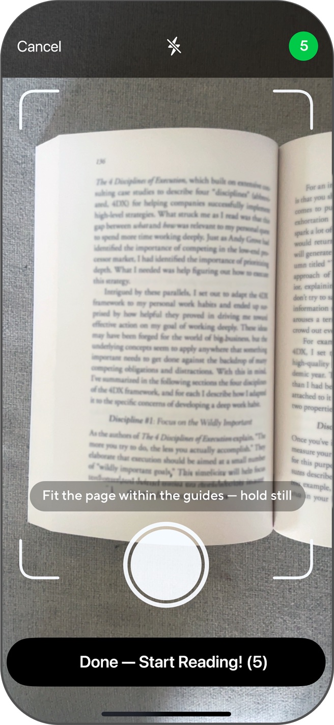 Book scanning view