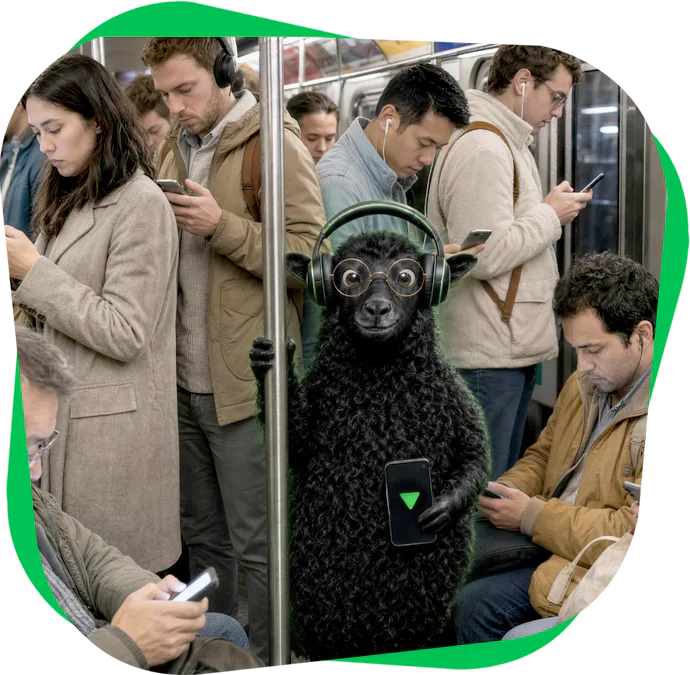 The ReadGoodr sheep listening during the morning commute